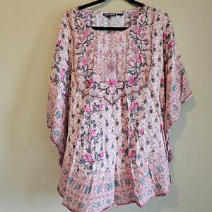 Tolani Sz Med, beautiful pink birds/floral pattern-flowing top